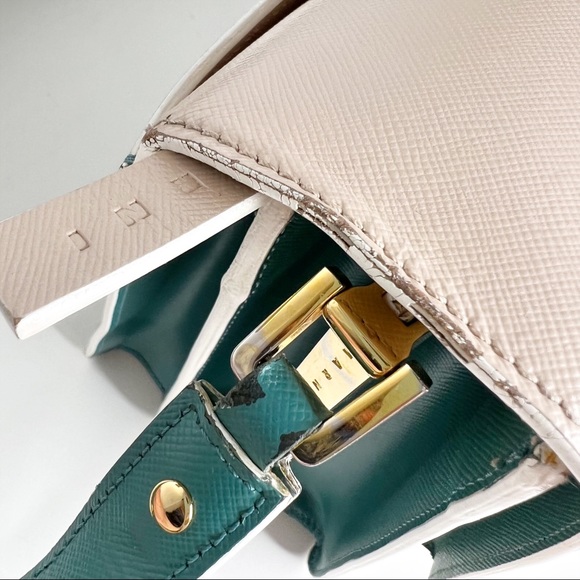 Marni Large Accordion Shoulder Bag Cream Teal Trunk Purse Leather Flap Front - Picture 11 of 13